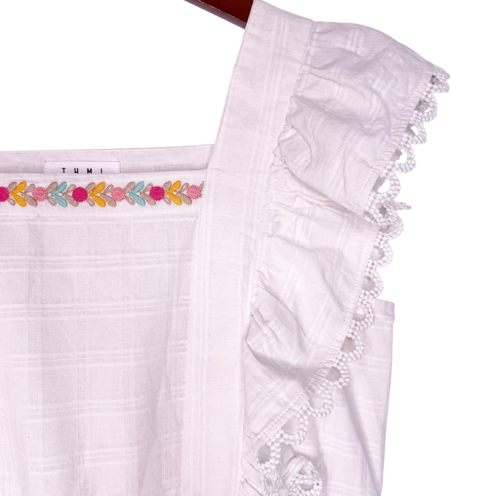 THML Embroidered Ruffle Sleeve Tie Top in White Size Large - Picture 5 of 11